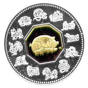 Канада. Елизавета II. 2007. 15 долларов. Серия: Китайский Лунный Календарь. #10. - Год Свиньи. 0.925 Серебро 0.9937 Oz., ASW., 33.620 g., KM# PROOF PF60. Канада. Елизавета II. 2007. 15 долларов. Серия: Китайский Лунный Календарь. #10. - Год Свиньи. 0.925 Серебро 0.9937 Oz., ASW., 33.620 g., KM# PROOF PF60.