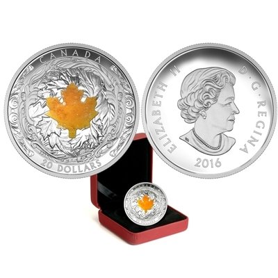 Канада. Елизавета II. 2016. 20 долларов. Серия: Деревья с камнем друзы. #01. Величественные кленовые листья. 0.9999 Серебро 1.110 Oz., ASW., 31.390 g., PROOF PF60. Канада. Елизавета II. 2016. 20 долларов. Серия: Деревья с камнем друзы. #01. Величественные кленовые листья. 0.9999 Серебро 1.110 Oz., ASW., 31.390 g., PROOF PF60.