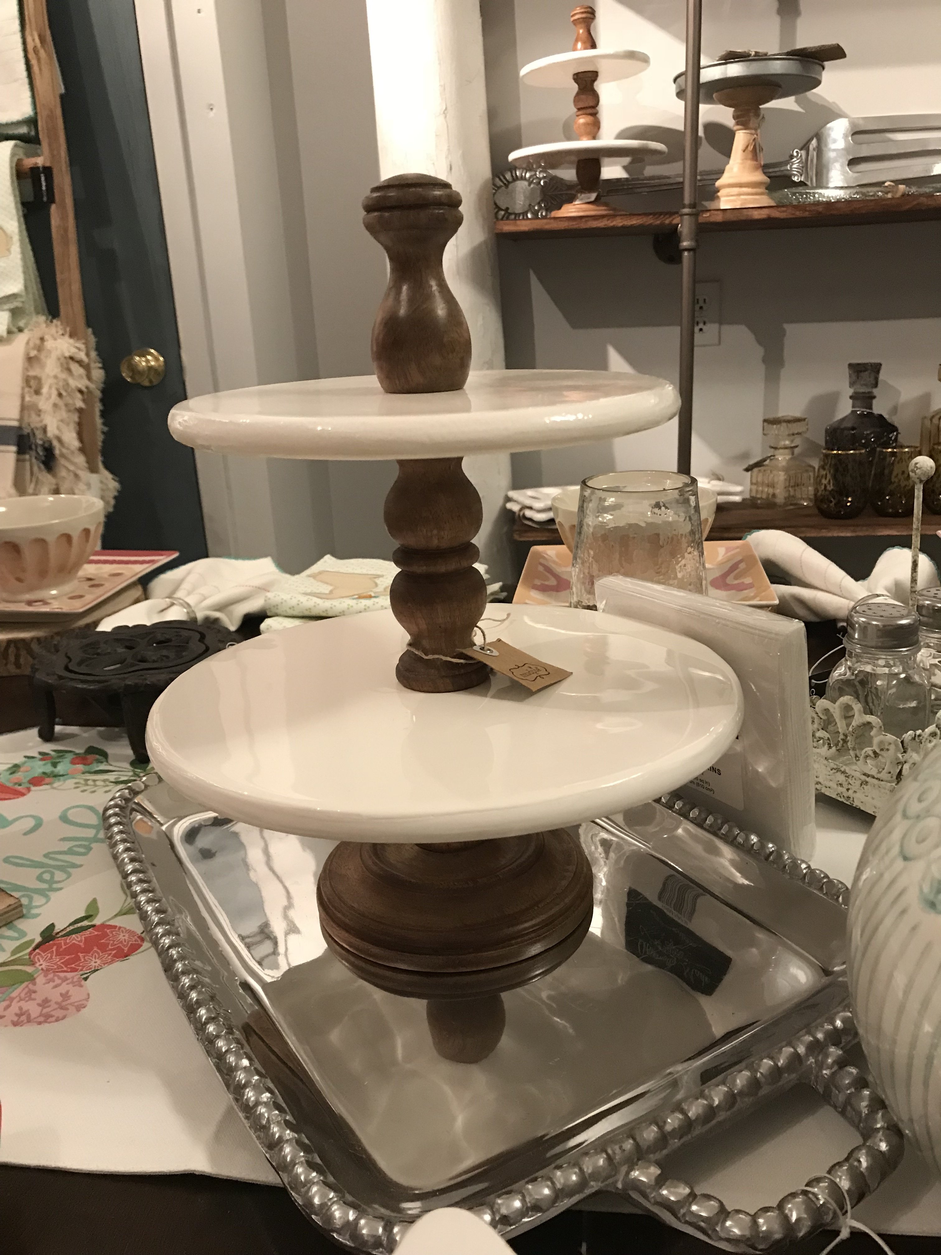 Enamel Pedestal Stand 2 Tier 718540342206