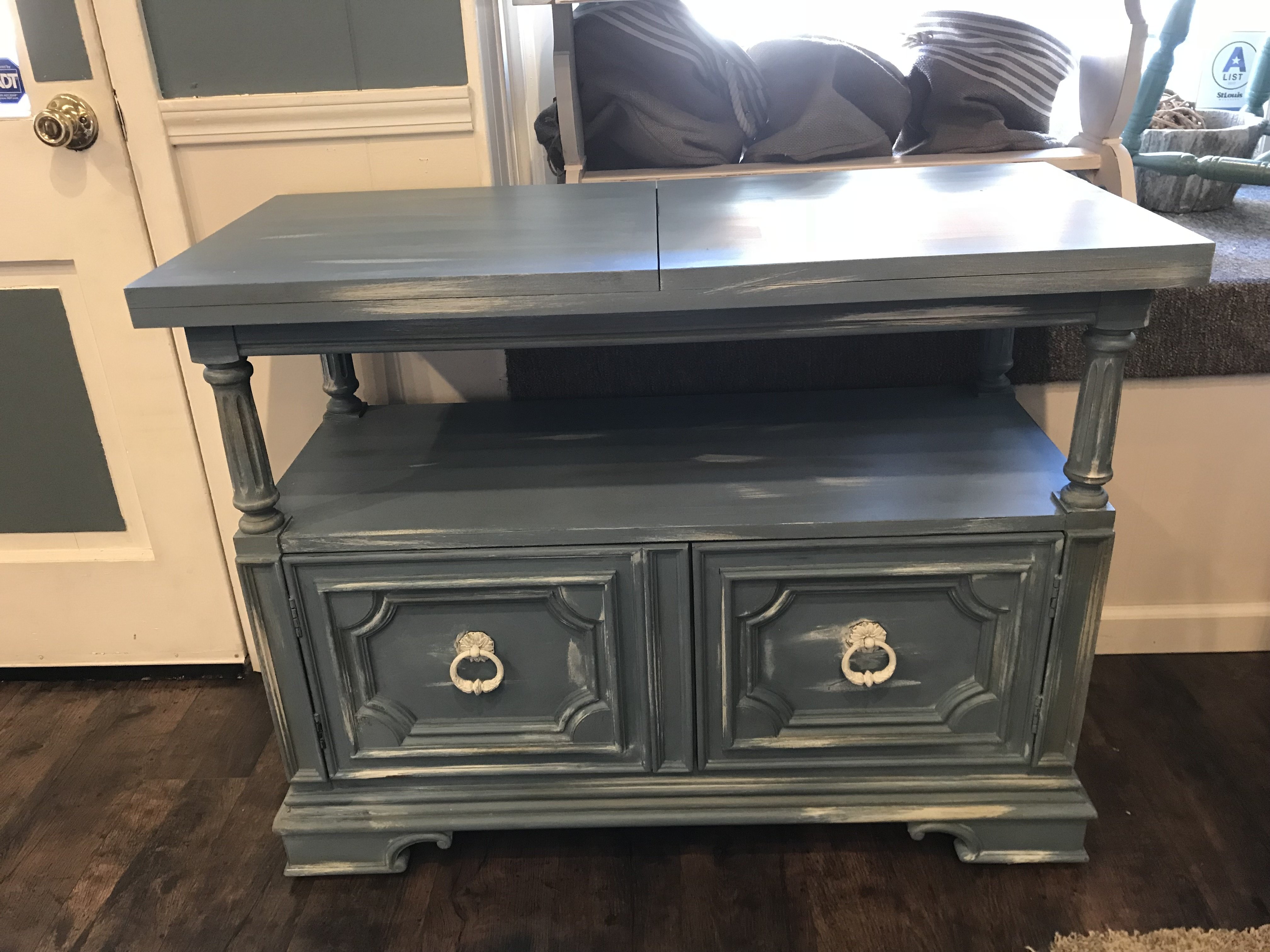 Blue w/ White Wash Tv Console/Beverage Bar sscf19