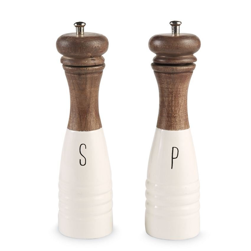 Wood & Enamel Salt Pepper Mills Set 718540429921