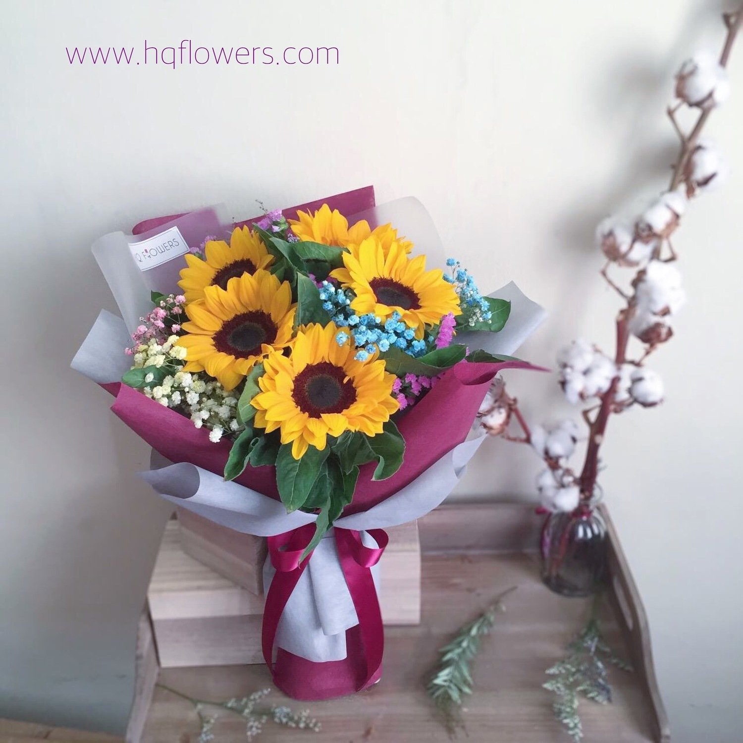 Sunflowers With Rainbow Baby Breath