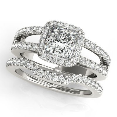 1.59 ct. D/VS2 Princess Split Shank Halo Wedding Set 14k White Gold 1.59 ct. D/VS2 Princess Split Shank Halo Wedding Set 14k White Gold