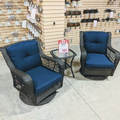 Wicker 3 Piece Swivel Glider Set with Blue Cushion Wicker 3 Piece Swivel Glider Set with Blue Cushion