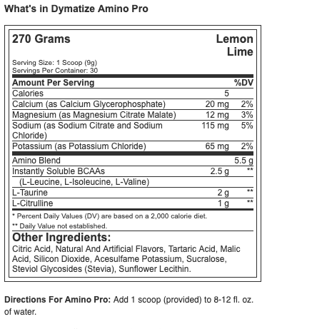 Dymatize Amino Pro Lemon Lime 270g