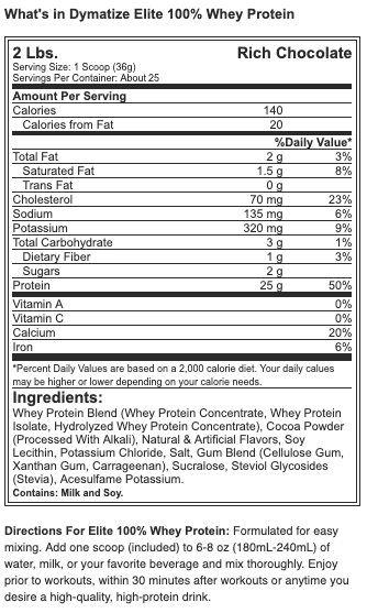 Dymatize Elite 100% Whey Protein - 2 lbs
