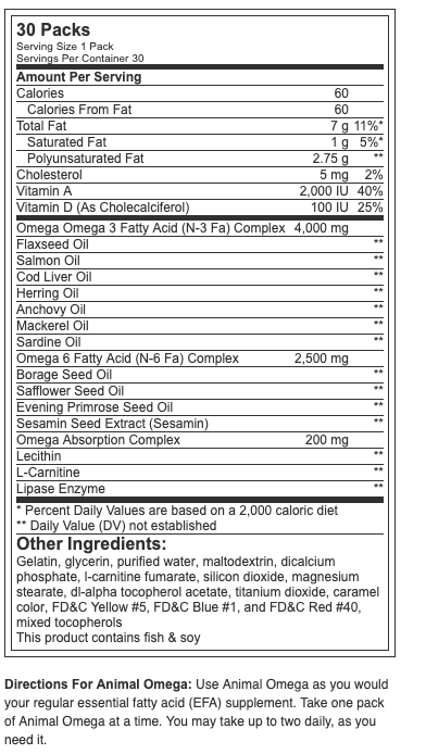 Universal Nutrition Animal Omega 30 packs