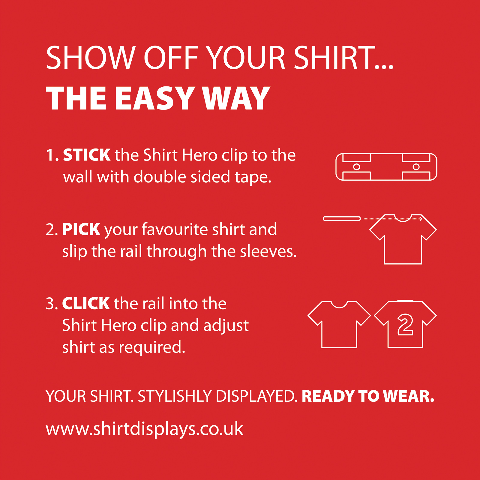 SHIRT HERO Shirt Display 3 PACK (Red & White)