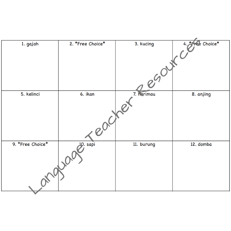 Indonesian Animals Dice Game Year 1