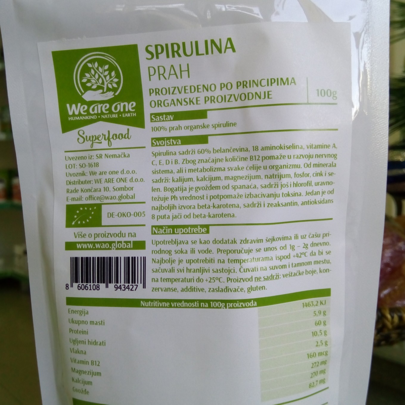 WAO Spirulina organski prah 100 g