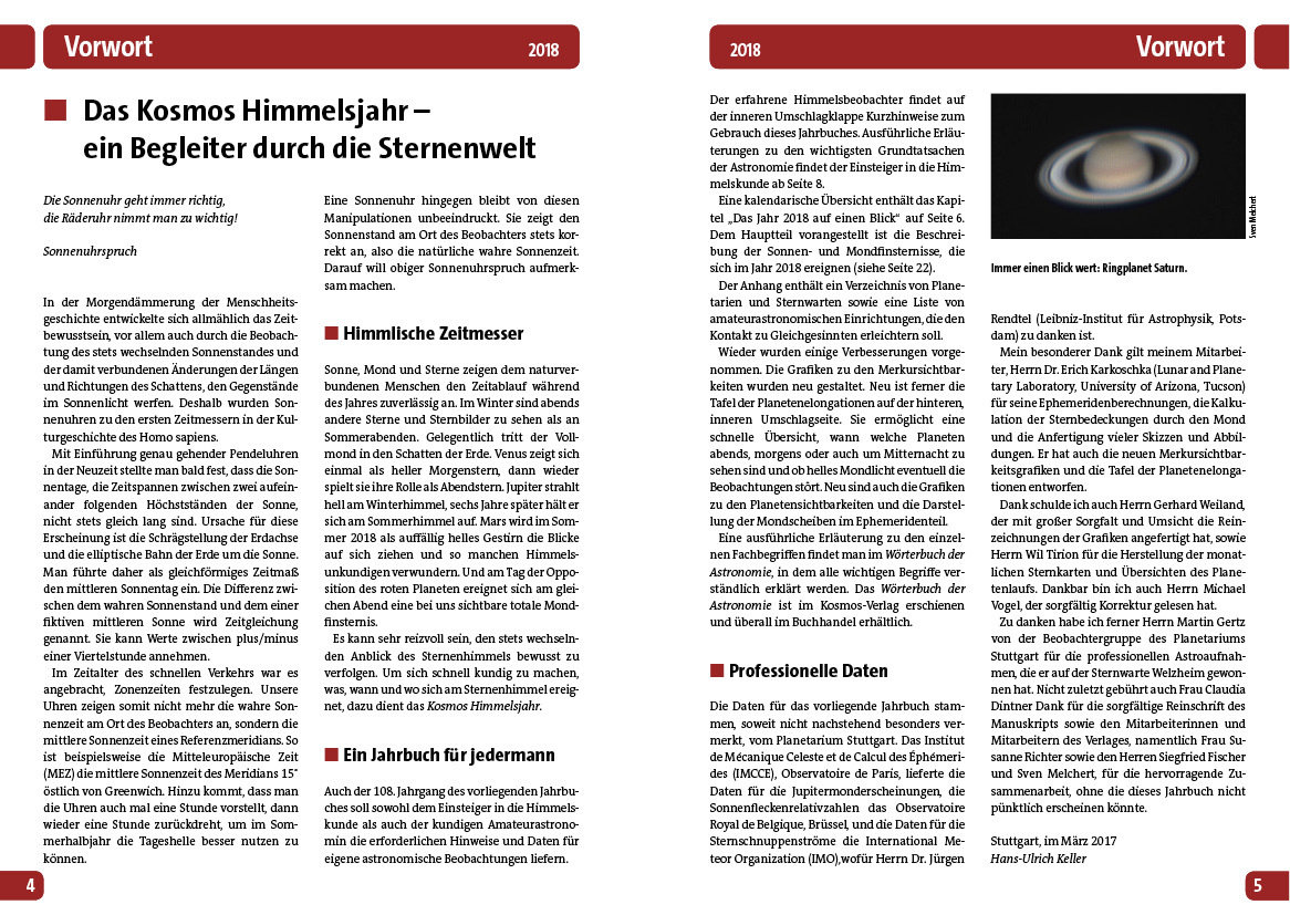 Kosmos Himmelsjahr 2018, Hans-Ulrich Keller