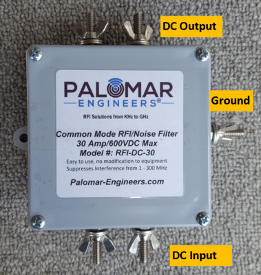 DC Voltage Common Mode Noise Filter - Marine, RV, Communications, 600 Volts/30 Amps DC Voltage Common Mode Noise Filter - Marine, RV, Communications, 600 Volts/30 Amps