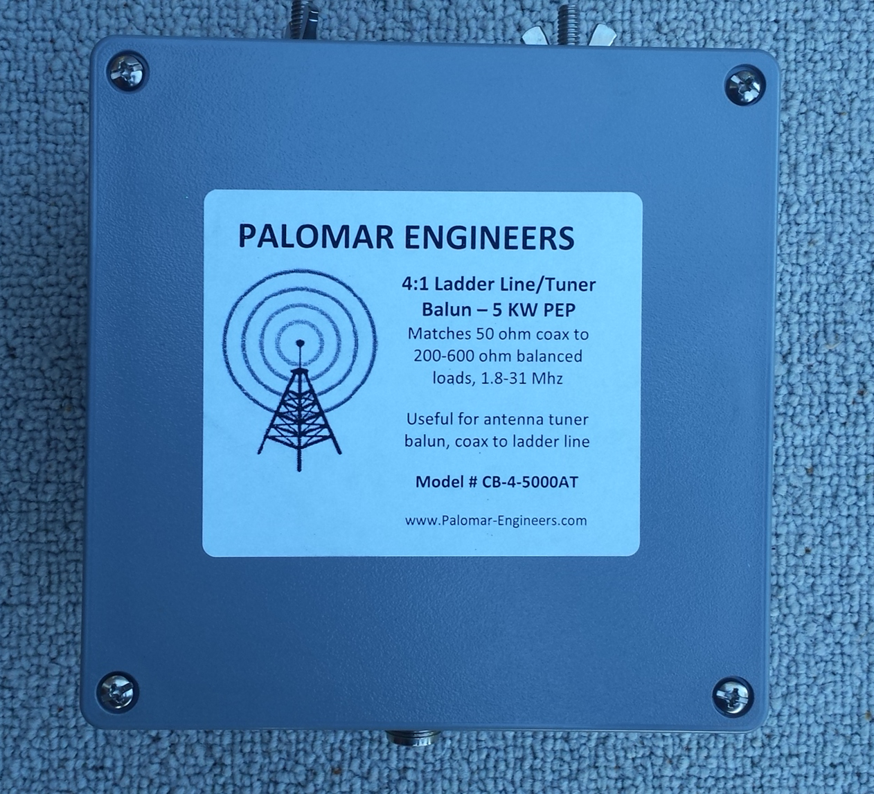 50:200 (4:1) CUBE™ Ladder line to Coax Balun, 1.8-30 MHz, 5 KW PEP CB-4-5000ATT 50:200 (4:1) CUBE™ Ladder line to Coax Balun, 1.8-30 MHz, 5 KW PEP CB-4-5000ATT