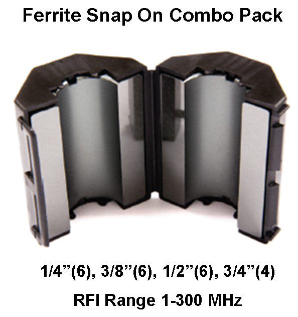 Ferrite Snap On Combo Pack, Mix 31, RFI Range 1-300 MHz - 22 filters Ferrite Snap On Combo Pack, Mix 31, RFI Range 1-300 MHz - 22 filters