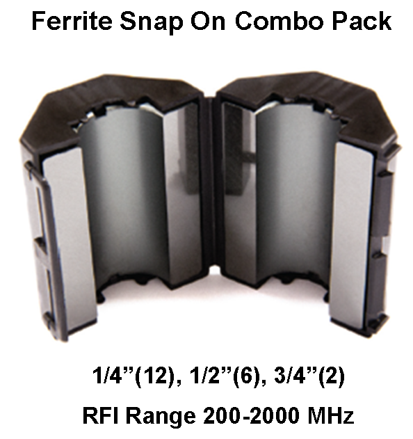 Ferrite Snap On Combo Pack, Mix 61, RFI Range 200-2000 MHz - 18 filters Ferrite Snap On Combo Pack, Mix 61, RFI Range 200-2000 MHz - 18 filters