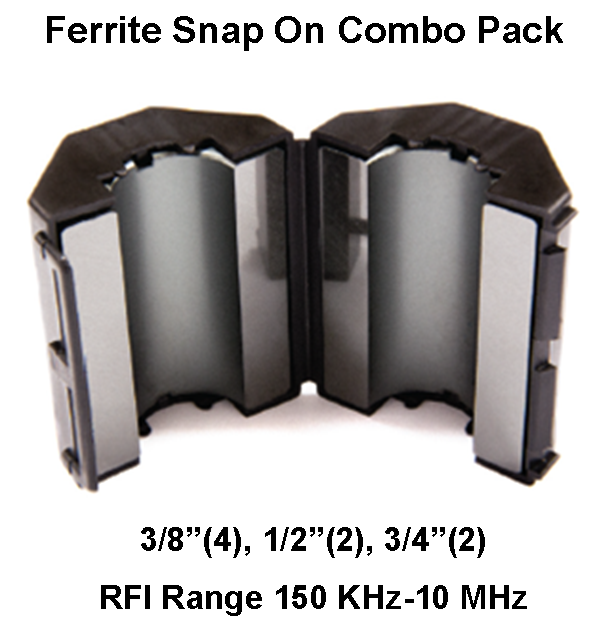 Ferrite Snap On Combo Pack, MIx 75, RFI Range 150 KHz-10 MHz - 8 filters Ferrite Snap On Combo Pack, MIx 75, RFI Range 150 KHz-10 MHz - 8 filters