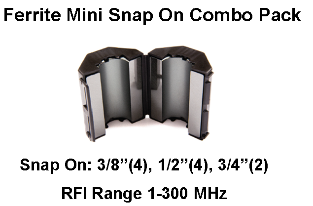 Ferrite Mini Snap On Combo Pack, Mix 31, RFI Range 1-300 MHz - 10 filters FMSCP-31-10 Ferrite Mini Snap On Combo Pack, Mix 31, RFI Range 1-300 MHz - 10 filters FMSCP-31-10