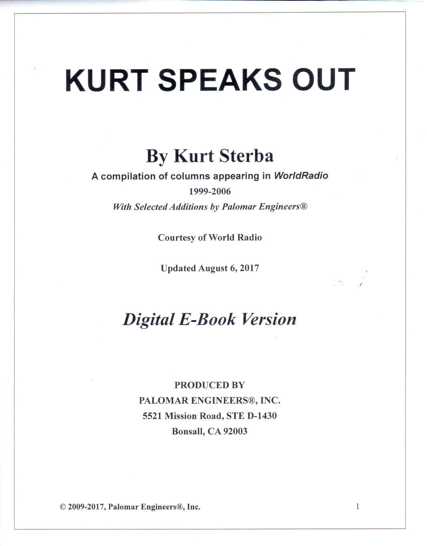 Kurt Speaks Out - Digital PDF Version - Download Now! KURT-KSO-PDF Kurt Speaks Out - Digital PDF Version - Download Now! KURT-KSO-PDF