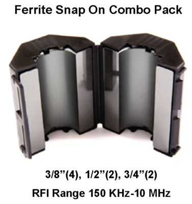 Ferrite Snap On Combo Pack, MIx 75, RFI Range 150 KHz-10 MHz - 8 filters Ferrite Snap On Combo Pack, MIx 75, RFI Range 150 KHz-10 MHz - 8 filters