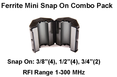 Ferrite Mini Snap On Combo Pack, Mix 31, RFI Range 1-300 MHz - 10 filters Ferrite Mini Snap On Combo Pack, Mix 31, RFI Range 1-300 MHz - 10 filters