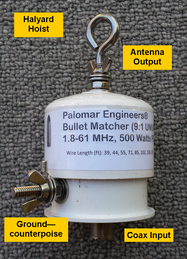 Bullet End Fed Antenna Matcher (9:1) - 500 watts PEP, 1.8-61 MHz Bullet-9U Bullet End Fed Antenna Matcher (9:1) - 500 watts PEP, 1.8-61 MHz Bullet-9U