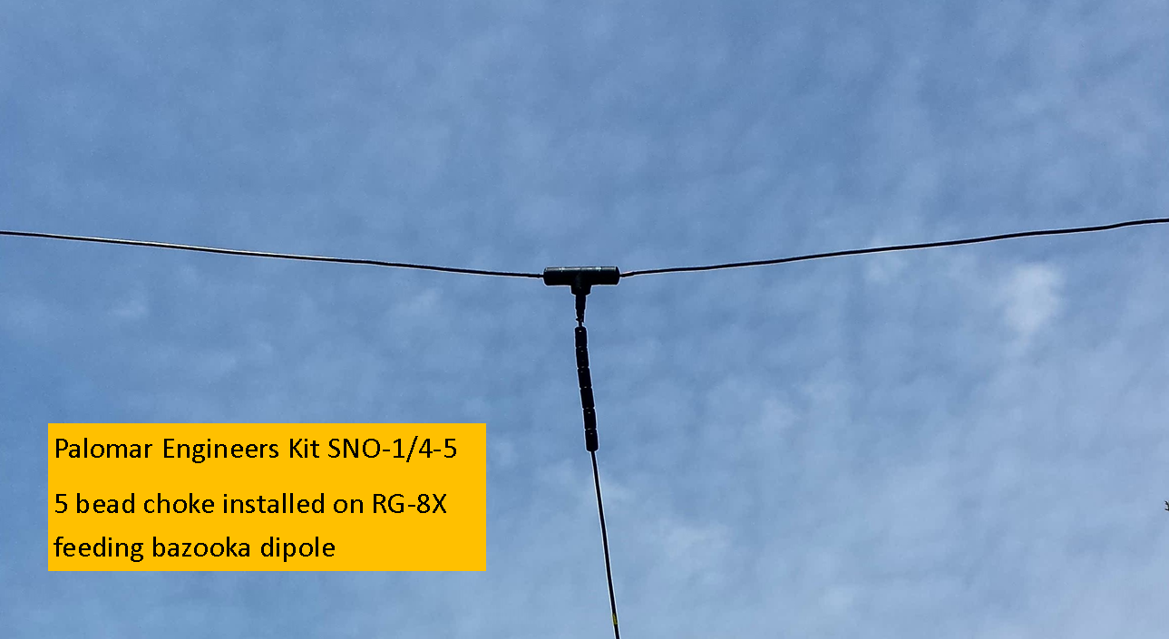 Snap On RF Choke/Isolator 1/4"/6mm cable, RG58/8X/LMR240, 5 Bead, 3