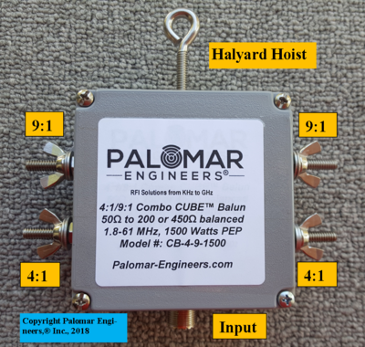 Multi Ratio 50:200 (4:1) & 50:450 (9:1) CUBE™ Balun, 1.8-61 MHz, 1.5 KW Multi Ratio 50:200 (4:1) & 50:450 (9:1) CUBE™ Balun, 1.8-61 MHz, 1.5 KW