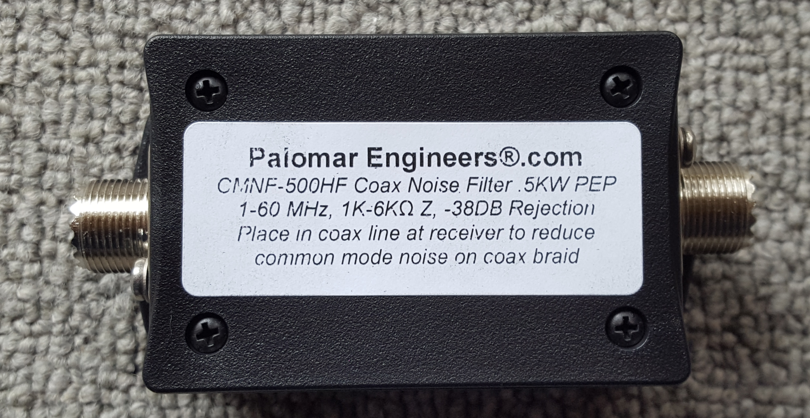 Coax Common Mode Noise Filter - 500 Watts PEP, 1-60 MHz CMNF-500SHF Coax Common Mode Noise Filter - 500 Watts PEP, 1-60 MHz CMNF-500SHF