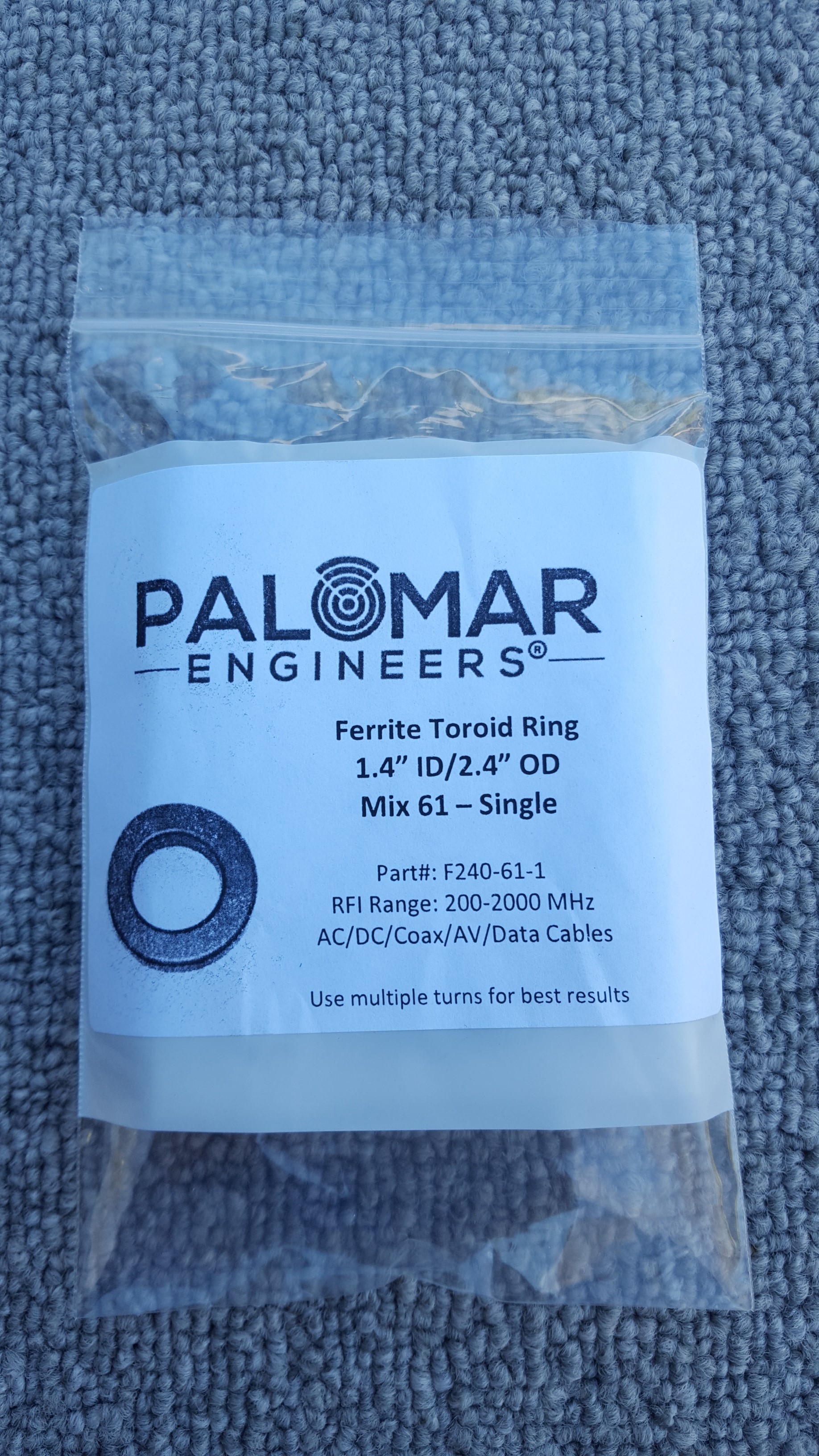 FT240-61, ID=1.4", AC/DC/Coax Noise Filter, RFI Range 200-2000 MHz FT240-61, ID=1.4", AC/DC/Coax Noise Filter, RFI Range 200-2000 MHz