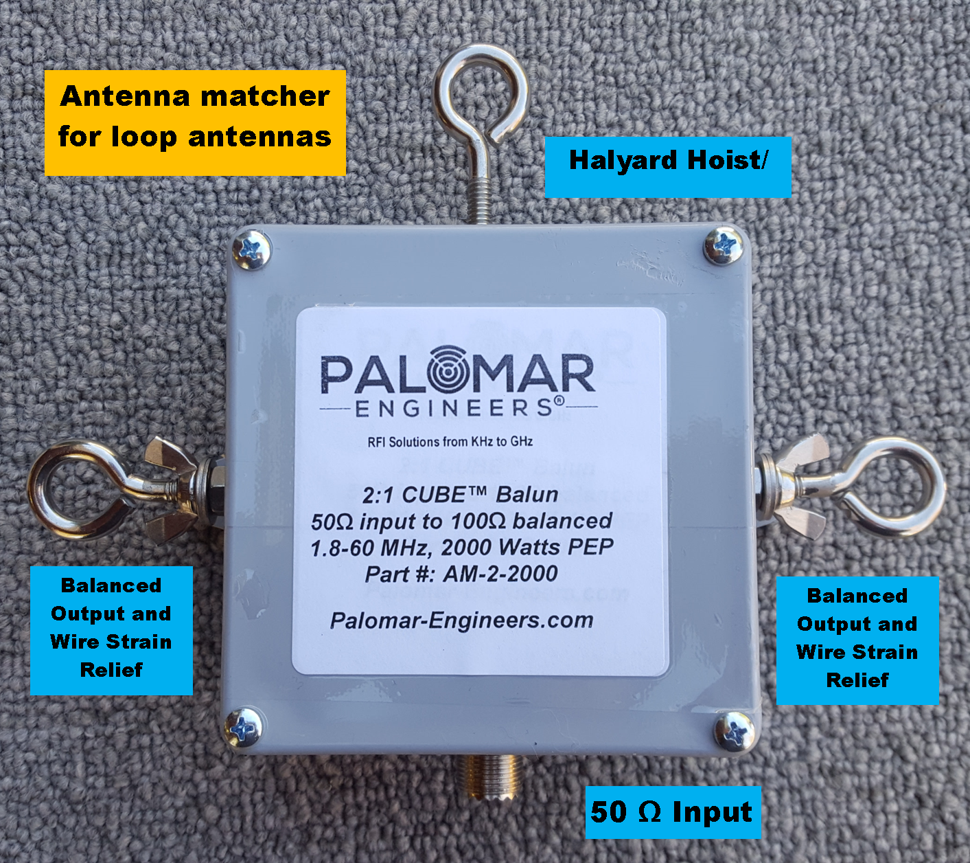 Loop Antenna Matcher ( 2:1) CUBE™ Balun (1.8-60 MHz), 2KW, Delta, Quad, Horizontal AM-2-2000EB Loop Antenna Matcher ( 2:1) CUBE™ Balun (1.8-60 MHz), 2KW, Delta, Quad, Horizontal AM-2-2000EB