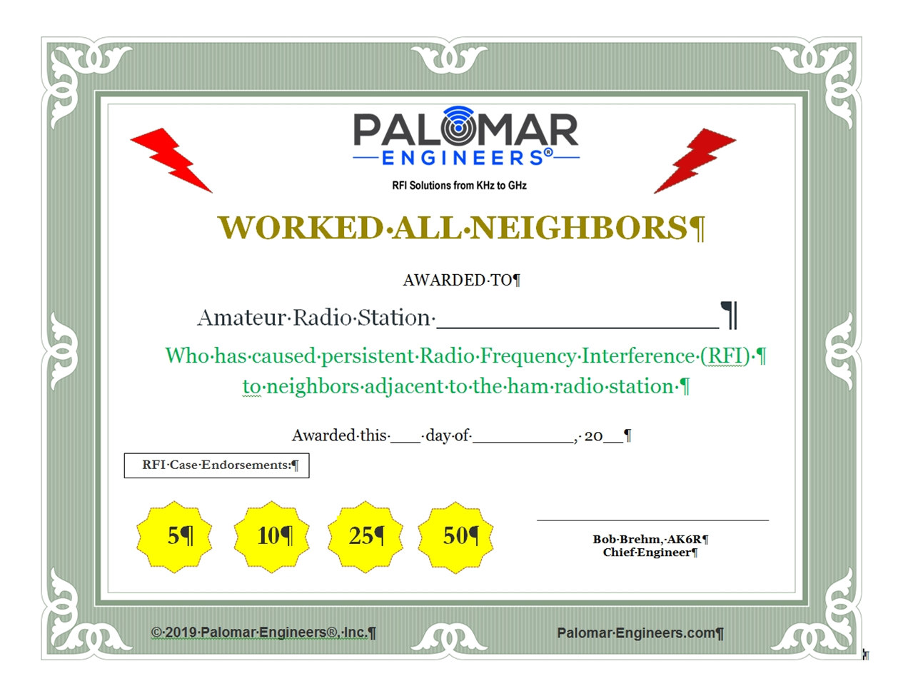 Work All Neighbors Award Certificate - Download WANA Work All Neighbors Award Certificate - Download WANA