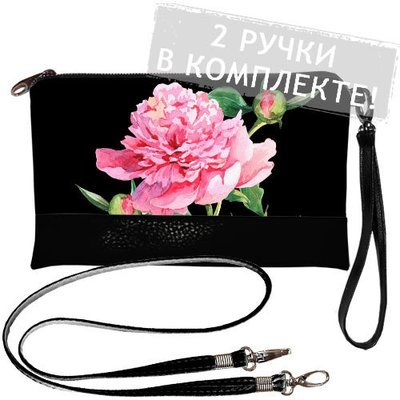 Клатч через плечо Пион на черном фоне KL_GL_CLF002_BL