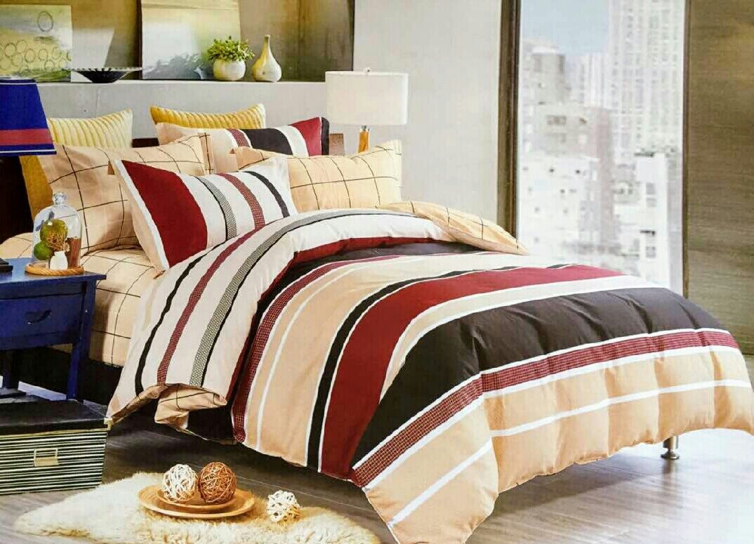 Crawford Red and Cream Stripe bedding set LRC890