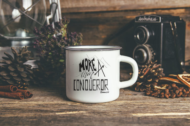 Metal Camp Mug - More than a Conqueror 00329