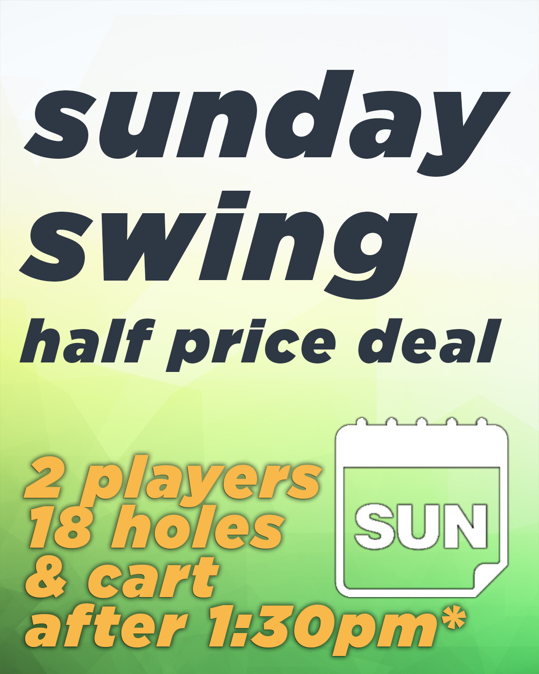 Sunday Swing HALF PRICE Deal Sunday Swing HALF PRICE Deal