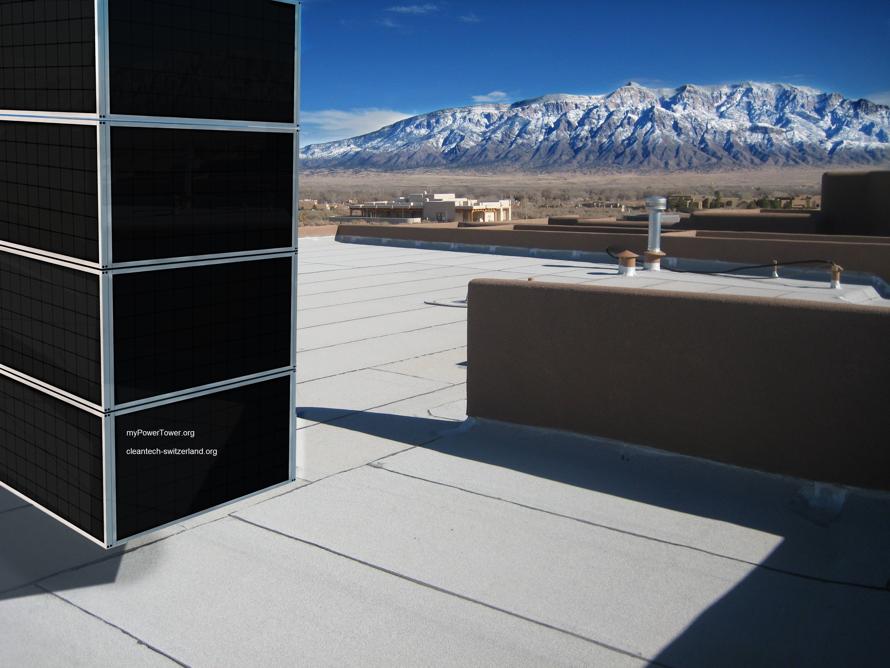 myPowerTower.org by cleantech-shop.org on the roof of a building with silver solarpannels