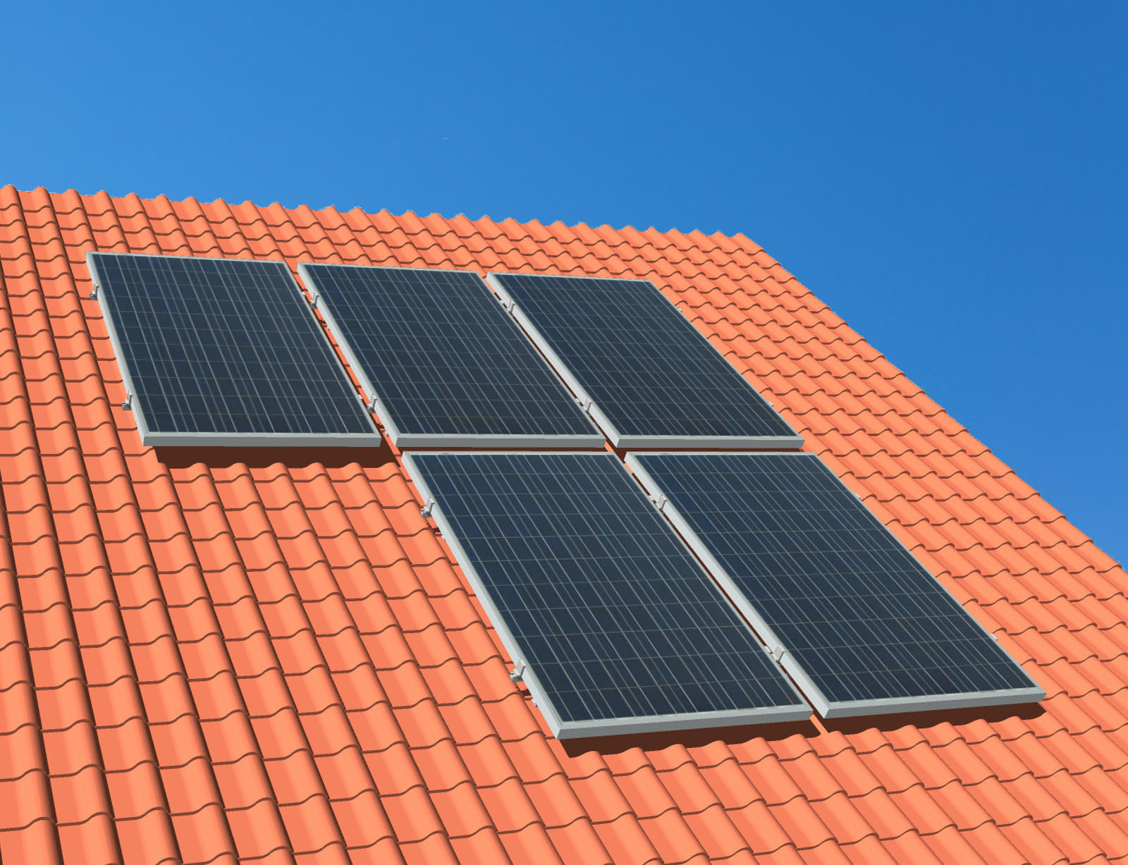 myCleantechSolarPower™ Solaranalage Schrägdach mit 5 Pannels - Musterbild