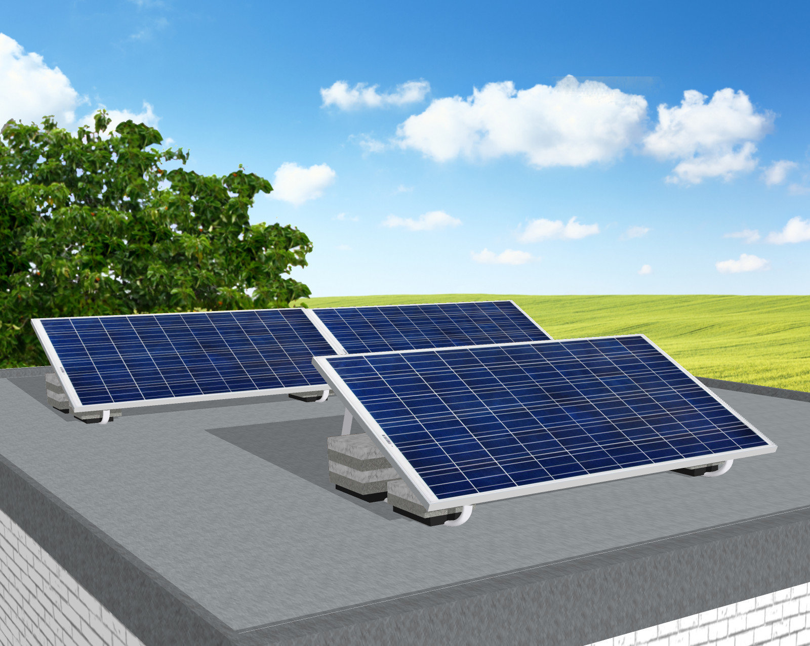 myCleantechSolarPower™ Solaranalage Flachdach oder Carport mit 3 Pannels - Musterbild