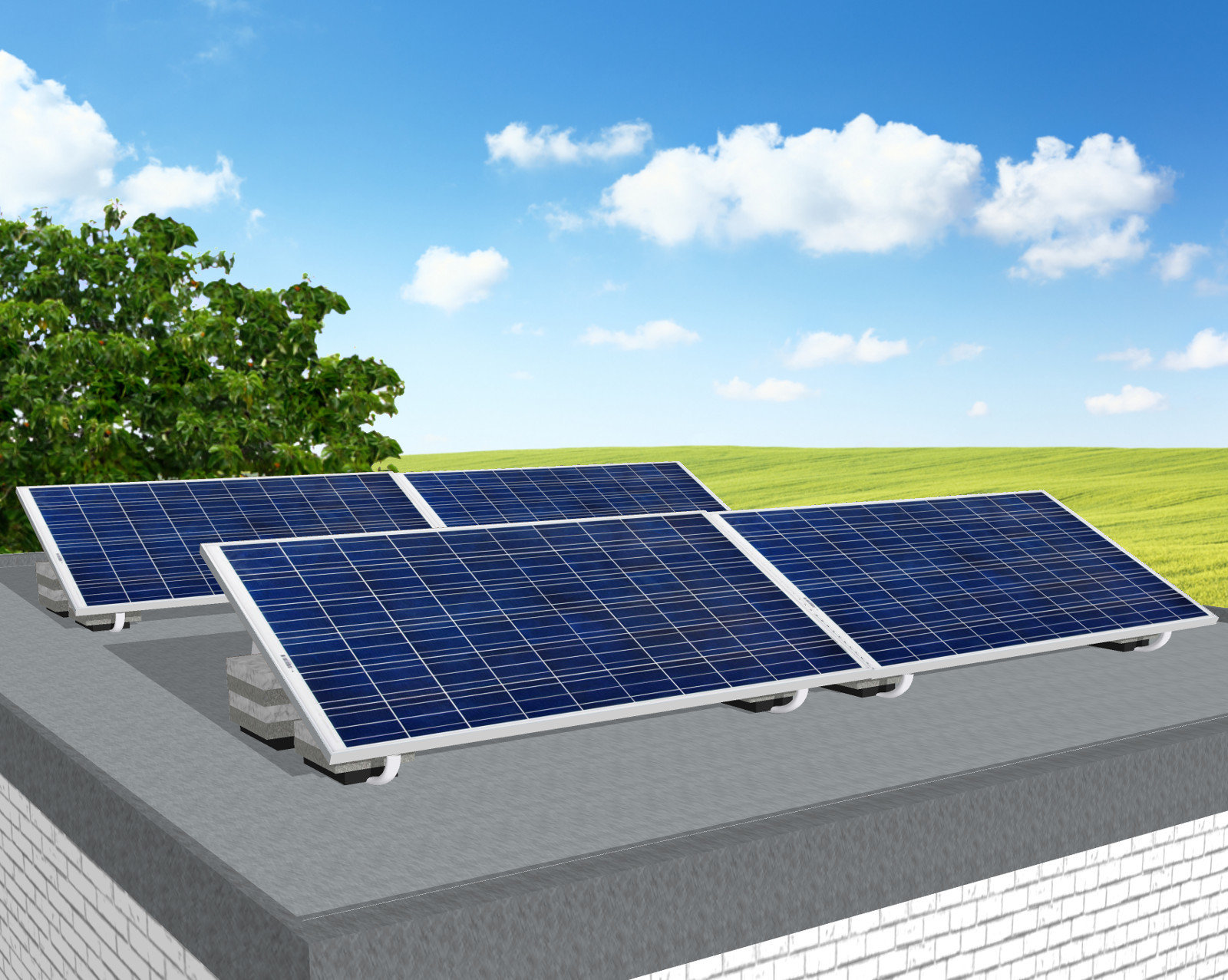 myCleantechSolarPower™ Solaranalage Flachdach oder Carport mit 4 Pannels - Musterbild