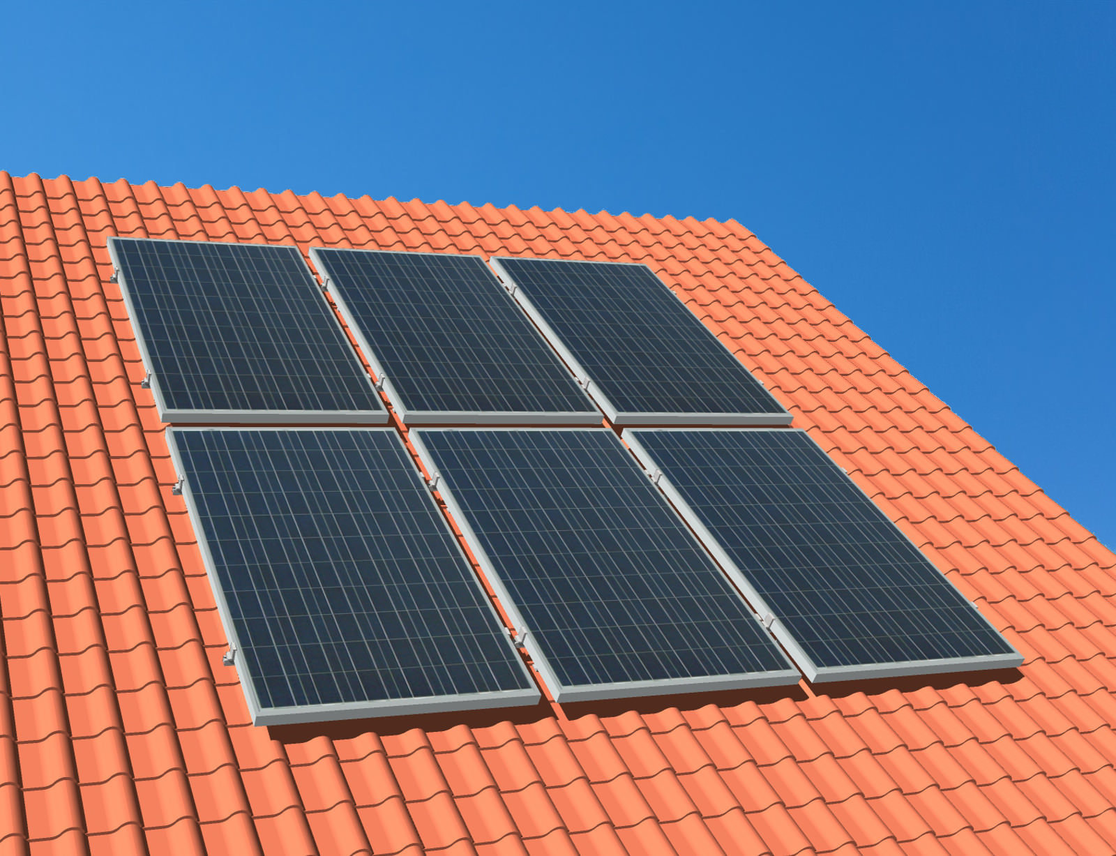 myCleantechSolarPower™ Solaranalage Schrägdach mit 6 Pannels - Musterbild