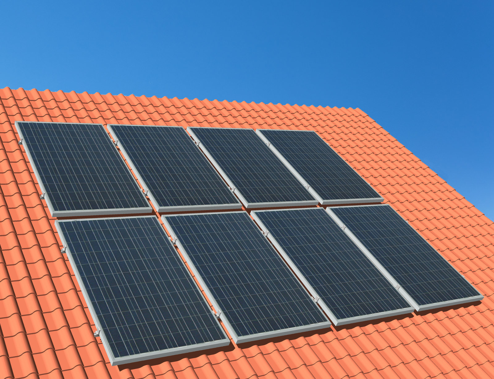 myCleantechSolarPower™ Solaranalage Schrägdach mit 8 Pannels - Musterbild