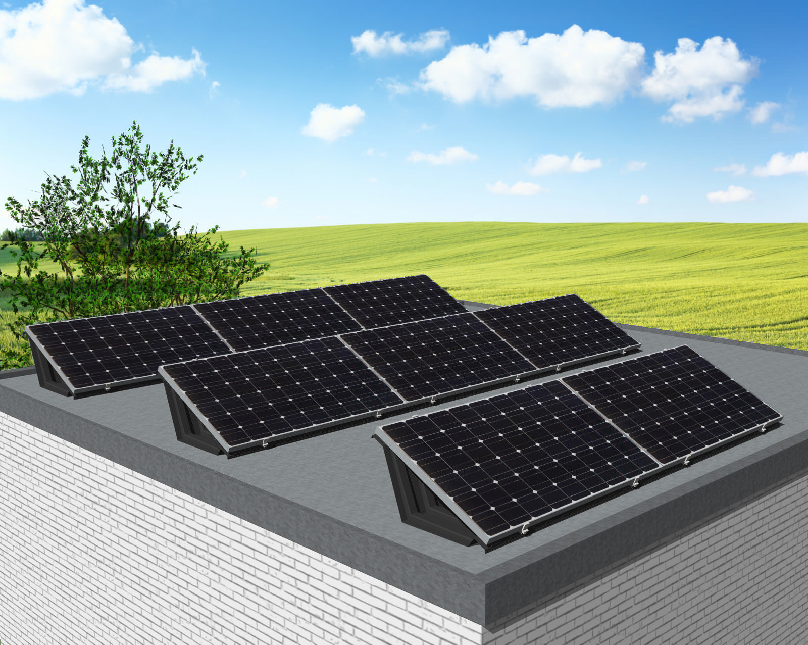 myCleantechSolarPower™ Solaranalage Flachdach oder Carport mit 8 Pannels - Musterbild