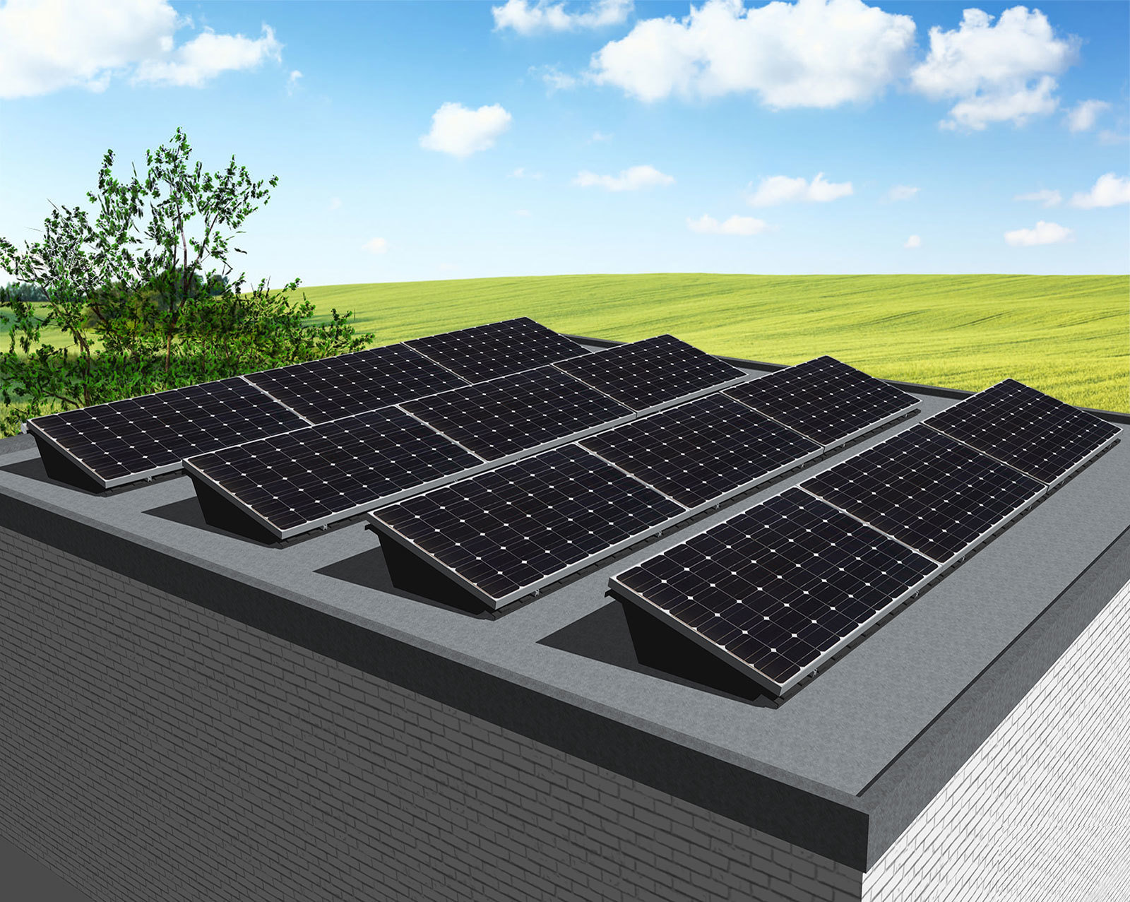 myCleantechSolarPower™ Solaranalage Flachdach oder Carport mit 12 Pannels - Musterbild