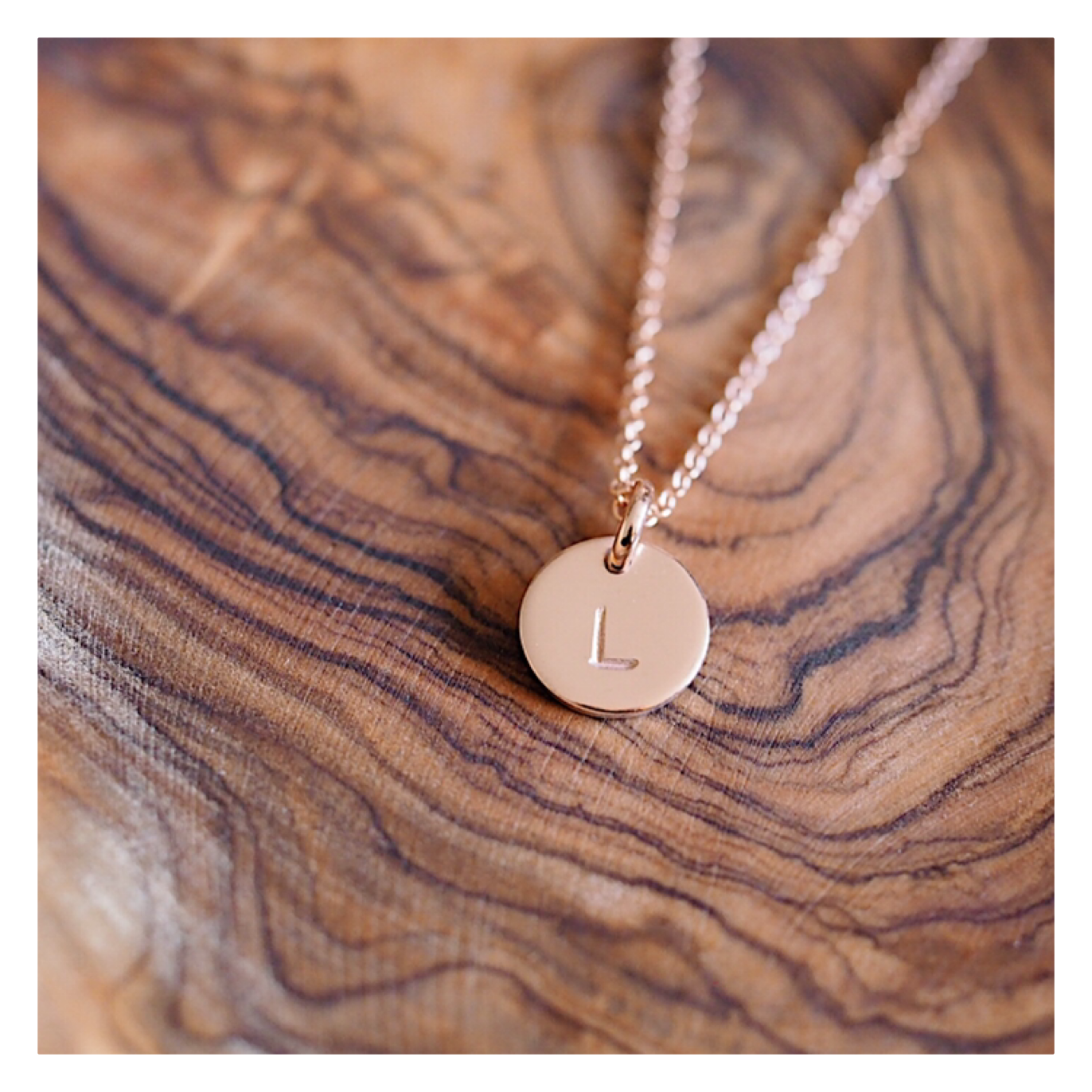 14k Rose Gold MINI Initial Disc Necklace RGOLDINITNECK