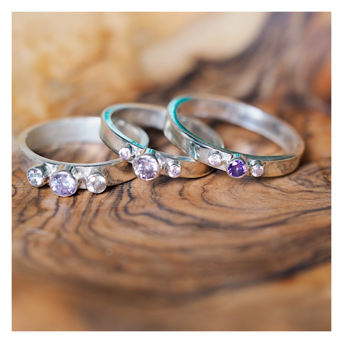Sterling Silver 3 Gem Band (2mm,3mm and 4mm Gems) 3GEMBANDS