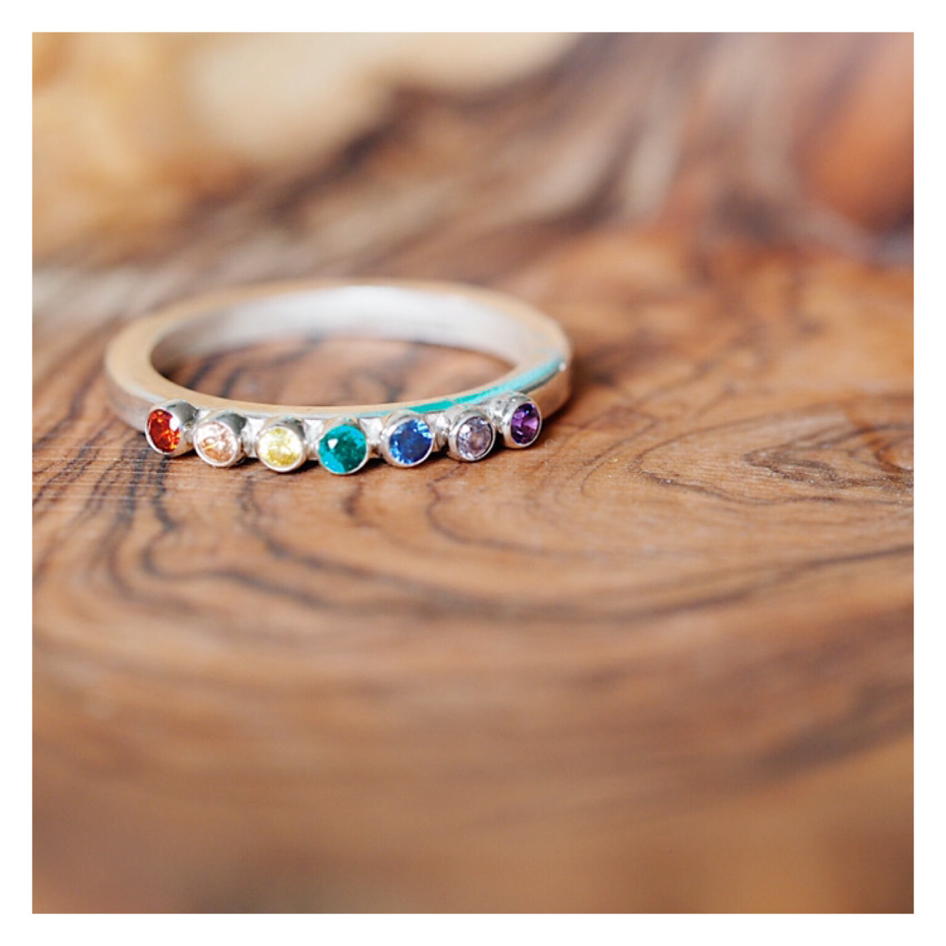 Sterling Silver Rainbow Gem Ring (2mm Gems) RAINBOWRING
