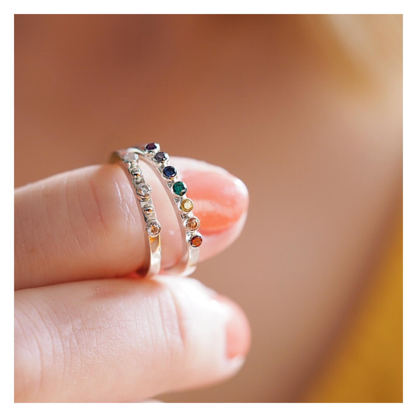 Sterling Silver Rainbow Gem Ring (2mm Gems)