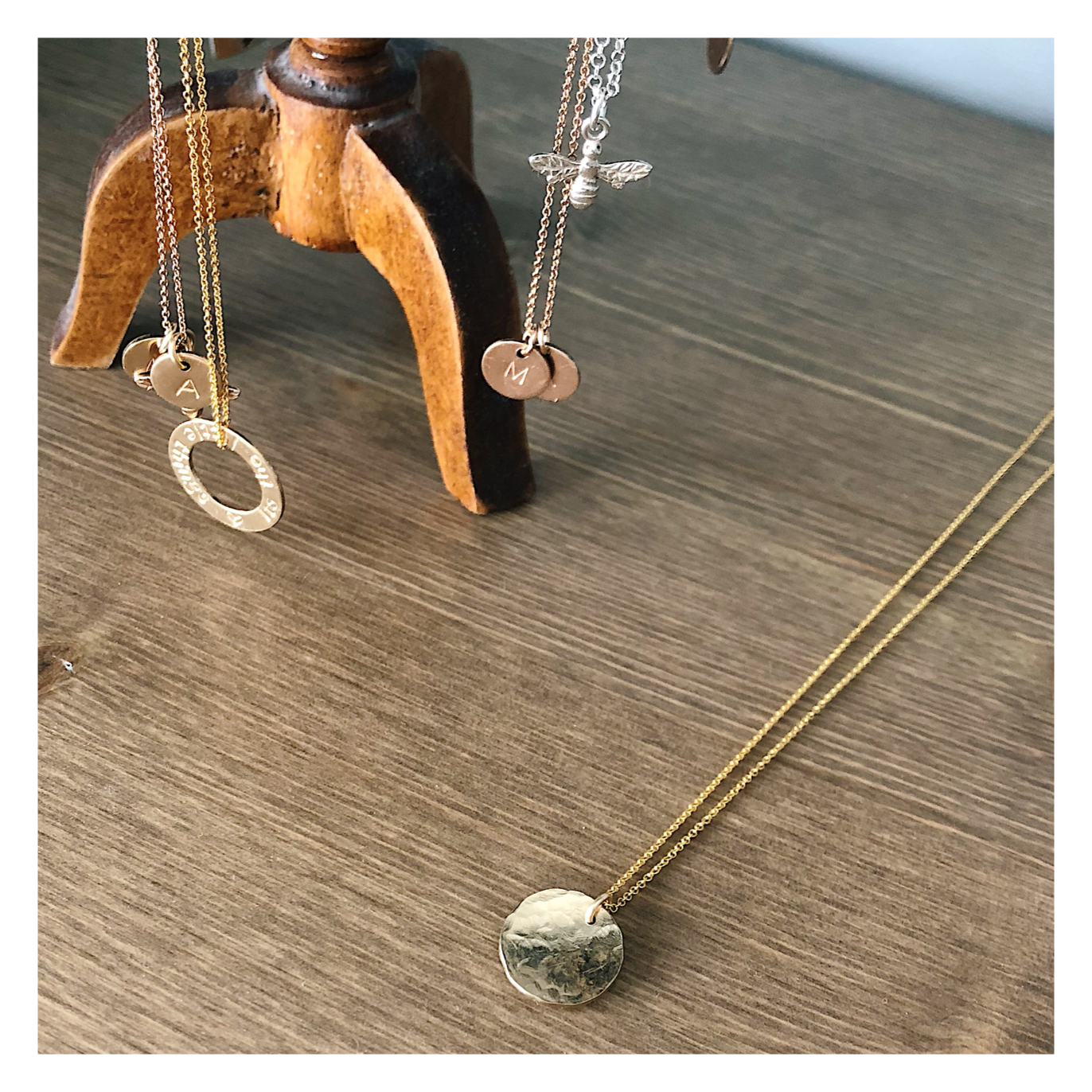 MIDI Texturised Curved Disc Necklace 14k Gold MIDIGOLDTEX