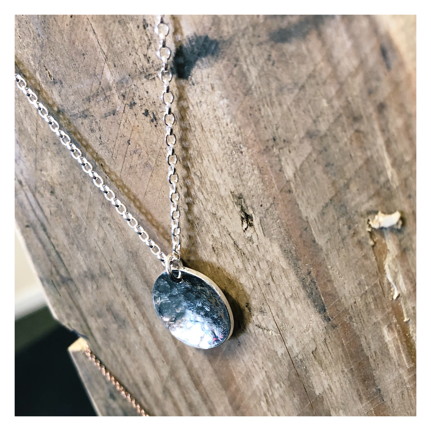 MIDI Texturised Curved Disc Necklace Sterling Silver MIDISILTEX