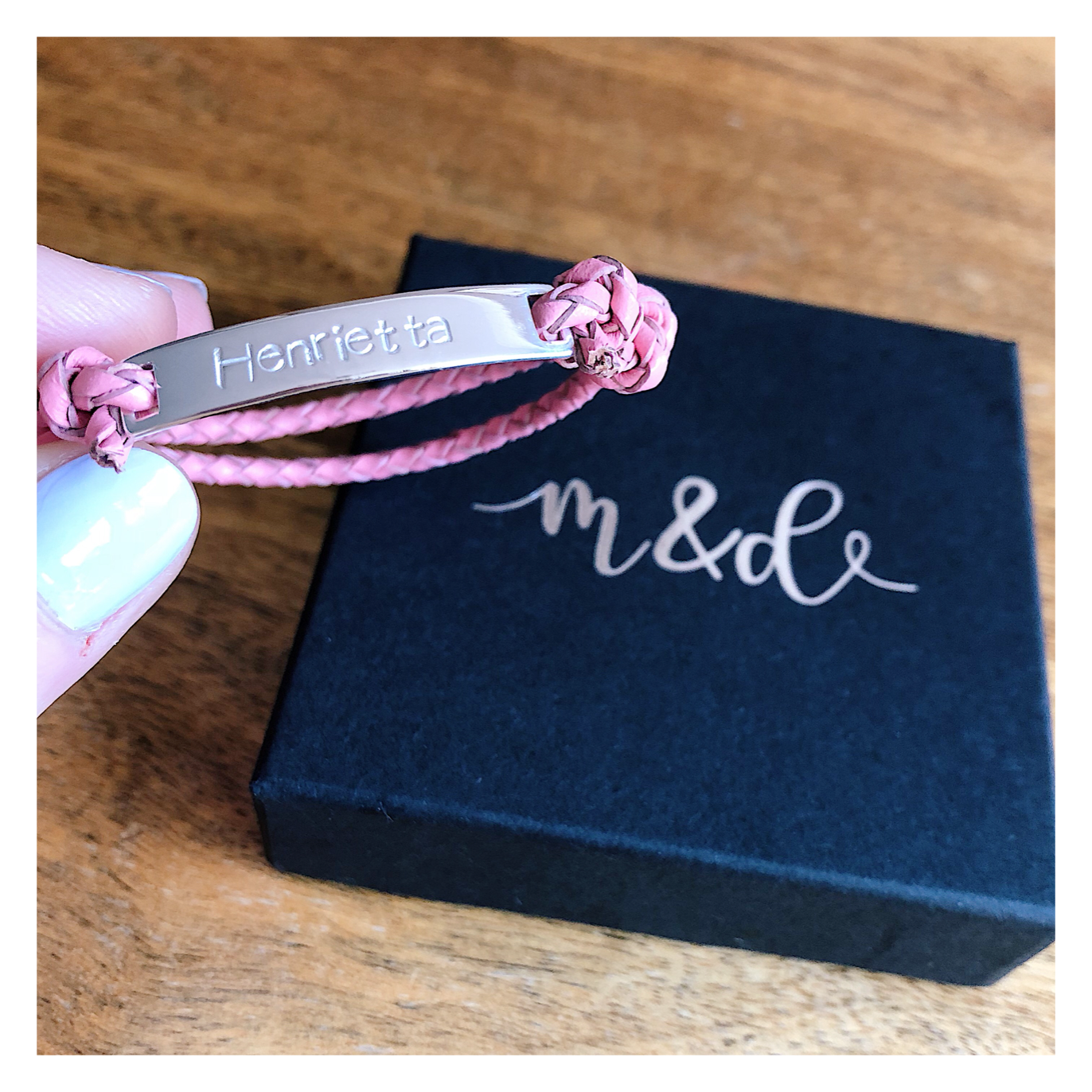 Childrens Sterling Silver Adjustable Leather Bracelet CLEATHBARPNK